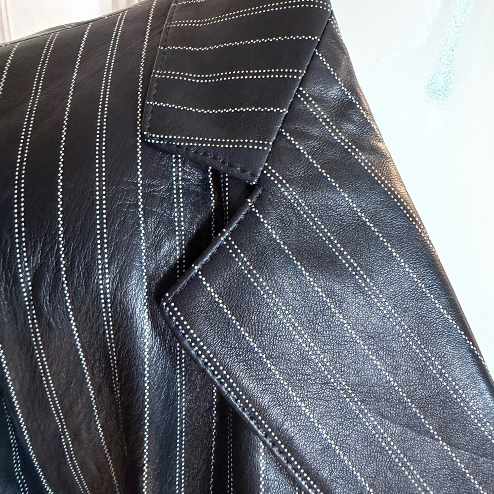Armani Collezioni Black Pinstripe Leather Jacket - Picture 5 of 9